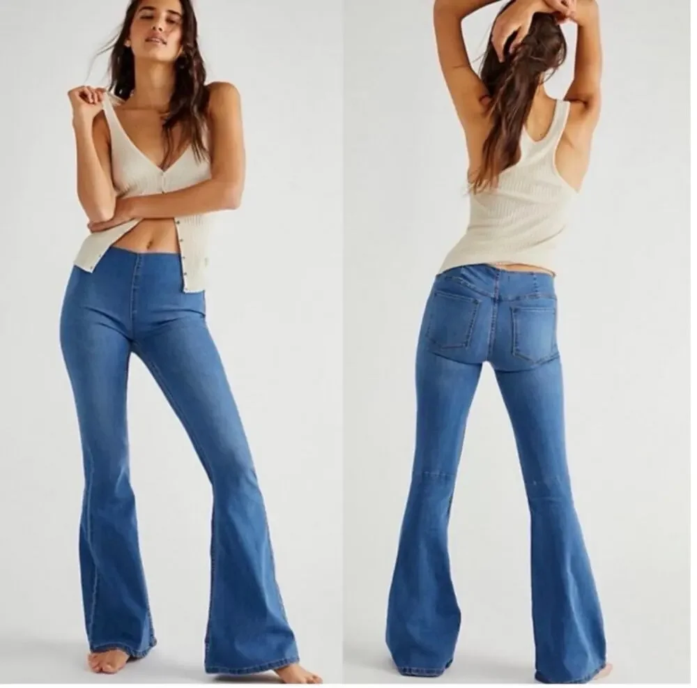 Free People We The Free Women's Blue Penny Flare Stretch Wide Leg Jeans Size 27
